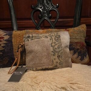 NWT Myra Leather Cowhide Canvas Wristlet